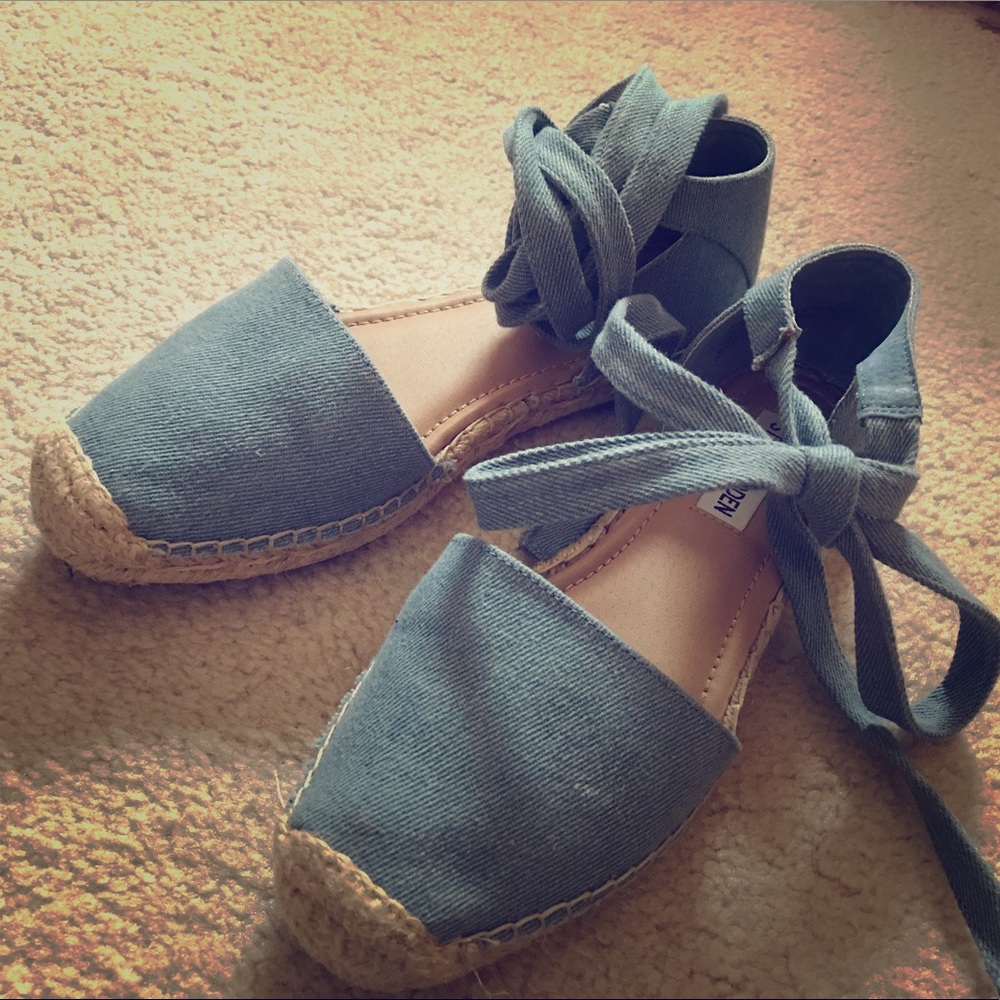 Denim lace up espadrille flats